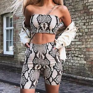 Leopard black and white tube biker short set